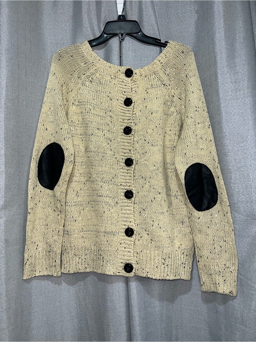 Market & Spruce Cream Knit Sweater with Faux Leather Elbow Patches - Picture 3 of 4